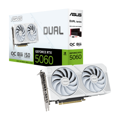 Видеокарта ASUS GeForce RTX5060 8Gb, DUAL OC Edition White, GDDR7 HDMI 3xDP DUAL-RTX5060-O8G-WHITE