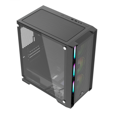 Корпус Wintek Andromeda D531-B TG, Micro ATX, USB 2*3.0/1*2.0, HD+Mic, 0,5mm, 3*12cm ARGB (контроллер + пульт д/у в комплекте), чёрный