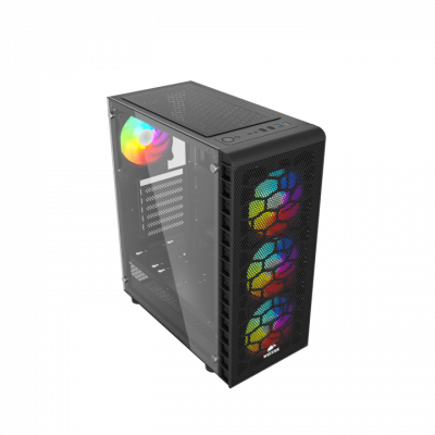 Корпус Wintek Energy JX188-11-M TG, ITX/ATX, USB 1*3.0/2*2.0, HD-Audio+Mic, 0,5mm, 4*ARGB fan (контроллер + пульт д/у в комплекте), чёрный