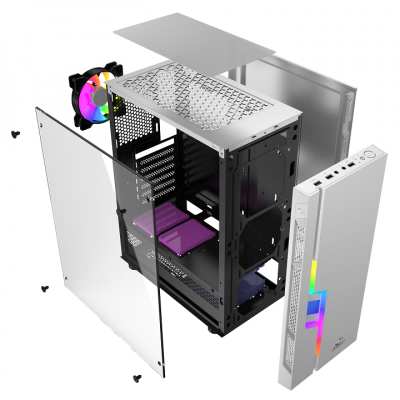 Корпус Wintek Light JX188-7-W TG, ATX/Micro ATX, USB 1*3.0/2*2.0, HD-Audio+Mic, 0,5 mm, 1*12cm fRGB, белый