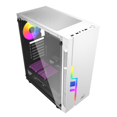 Корпус Wintek Light JX188-7-W TG, ATX/Micro ATX, USB 1*3.0/2*2.0, HD-Audio+Mic, 0,5 mm, 1*12cm fRGB, белый