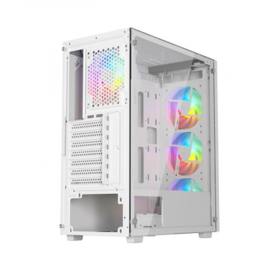 Корпус Wintek Mars PS195-6-M-W TG, ATX/Micro ATX, USB 1*3.0/2*2.0, 0,45mm, 4*12cm ARGB fan (контроллер + пульт д/у в комплекте), белый