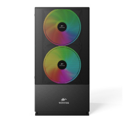 Корпус Wintek Shadow 701-B TG, Micro ATX, USB 1*3.0/1*2.0, HD-Audio+Mic, 2*14cm+1*12cm ARGB fan (без контроллера), чёрный