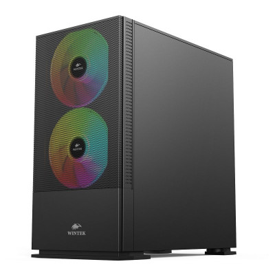 Корпус Wintek Shadow 701-B TG, Micro ATX, USB 1*3.0/1*2.0, HD-Audio+Mic, 2*14cm+1*12cm ARGB fan (без контроллера), чёрный