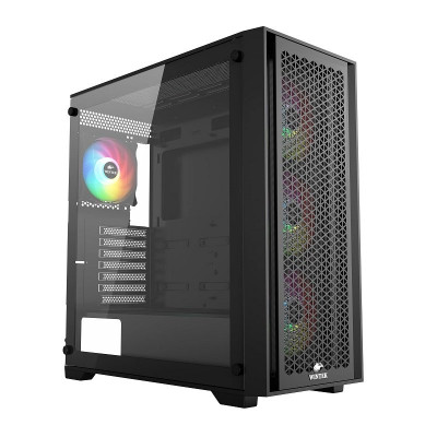 Корпус Wintek Andromeda MAX P193-M-B TG, ATX, USB 2*3.0/1*2.0, HD+Mic, 0,5mm, 4*12cm ARGB (контроллер + пульт д/у в комплекте), Black
