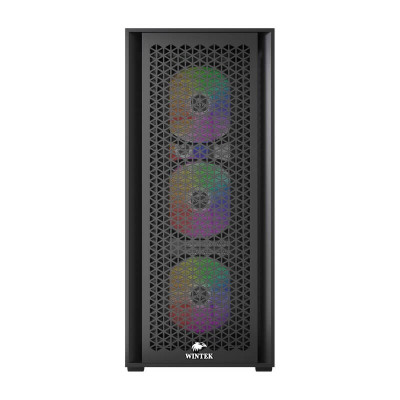 Корпус Wintek Andromeda MAX P193-M-B TG, ATX, USB 2*3.0/1*2.0, HD+Mic, 0,5mm, 4*12cm ARGB (контроллер + пульт д/у в комплекте), Black