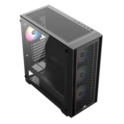 Корпус Wintek Andromeda MAX P193-M-B TG, ATX, USB 2*3.0/1*2.0, HD+Mic, 0,5mm, 4*12cm ARGB (контроллер + пульт д/у в комплекте), Black