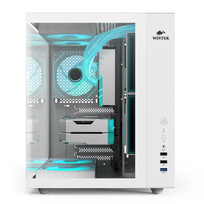 Корпус Wintek Cube Pro V909-W TG, ATX, USB 1*3.0/2*2.0, 5*12cm ARGB PWM (контр. + пульт д/у), белый