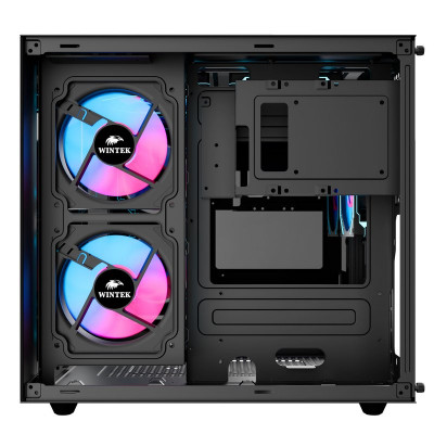 Корпус Wintek Aquarium H101-B TG, mATX, USB 1*3.0/1*2.0, 5*12cm ARGB PWM (контр. + пульт д/у), чёрный