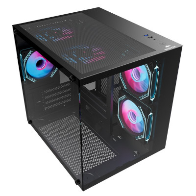 Корпус Wintek Aquarium H101-B TG, mATX, USB 1*3.0/1*2.0, 5*12cm ARGB PWM (контр. + пульт д/у), чёрный