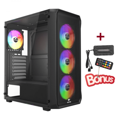 Корпус Wintek Tornado Pro PS195-B-M TG, ATX, USB 2*3.0/1*2.0, HD+Mic, 0,5mm, 4*12cm ARGB, Black