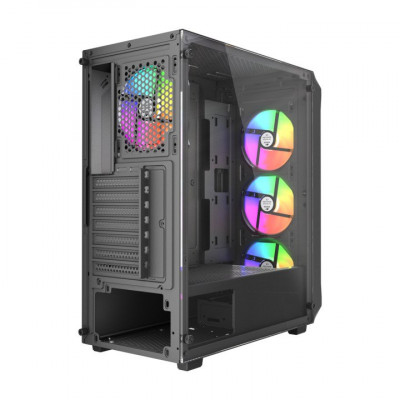 Корпус Wintek Tornado Pro PS195-B-M TG, ATX, USB 2*3.0/1*2.0, HD+Mic, 0,5mm, 4*12cm ARGB, Black