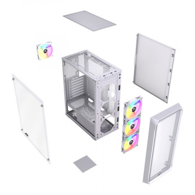 Корпус Wintek Tornado Pro PS195-W-M TG, ATX, USB 2*3.0/1*2.0, HD+Mic, 0,5mm, 4*12cm ARGB, White