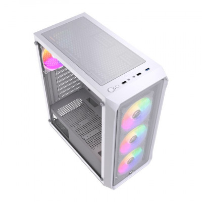 Корпус Wintek Tornado Pro PS195-W-M TG, ATX, USB 2*3.0/1*2.0, HD+Mic, 0,5mm, 4*12cm ARGB, White