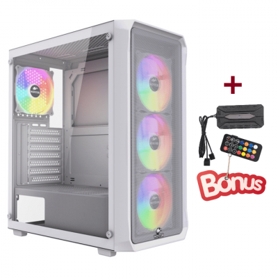Корпус Wintek Tornado Pro PS195-W-M TG, ATX, USB 2*3.0/1*2.0, HD+Mic, 0,5mm, 4*12cm ARGB, White