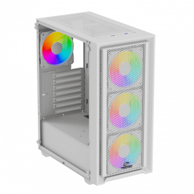 Корпус Wintek Apollo 802-W-M TG, ATX/Micro ATX, USB 1*3.0/2*2.0, HD+Mic, 4*12cm ARGB (контроллер + пульт д/у в комплекте), белый