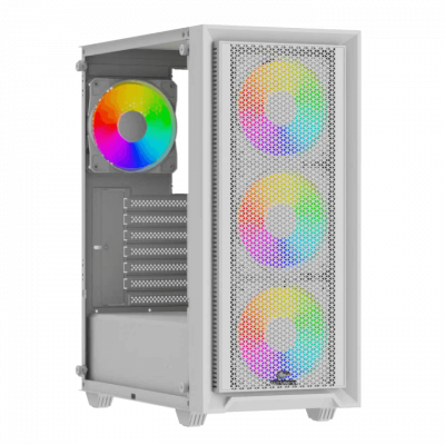 Корпус Wintek Apollo 802-W-M TG, ATX/Micro ATX, USB 1*3.0/2*2.0, HD+Mic, 4*12cm ARGB (контроллер + пульт д/у в комплекте), белый