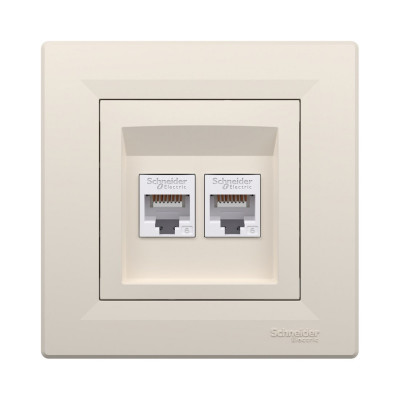 Розетка двойная компьютерная SE EPH4800123 Asfora RJ45 кат. 6 в сборе кремовый