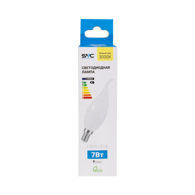 Лампа светодиодная SVC LED CB35-7W-E14-3000K Свеча на ветру Тёплый