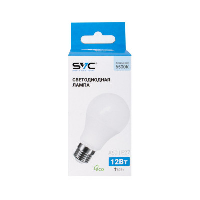 Лампа светодиодная SVC LED A60-12W-E27-6500K Холодный