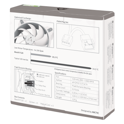 Кулер для корпуса ARCTIC BioniX F120 (Grey/White), ACFAN00164A, 12cm, 200-1800rpm, 4Pin, Fluid Dyn.