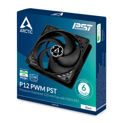 Кулер для корпуса ARCTIC P12 PWM PST (Black), ACFAN00120A, 12cm, 200-1800rpm, 4Pin, Fluid Dynamic