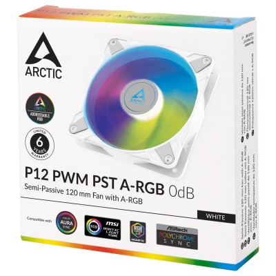 Кулер для корпуса ARCTIC P12 PWM PST A-RGB (White), ACFAN00254A, 12cm, 200-2000rpm, 4Pin, Fluid Dyn.