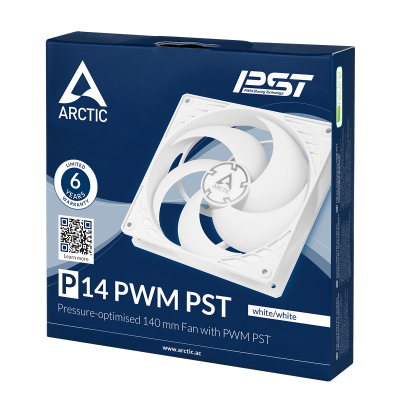 Кулер для корпуса ARCTIC P14 PWM PST (White), ACFAN00197A, 14cm, 200-1700rpm, 4Pin, Fluid Dynamic