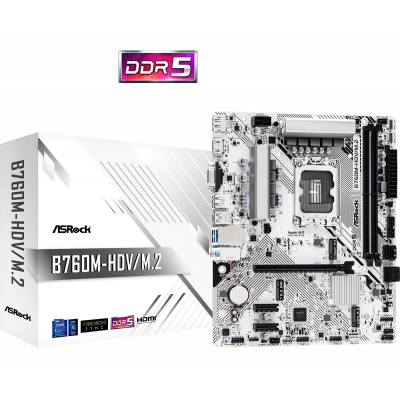 Материнская плата ASRock B760M-HDV/M.2 LGA1700 2xDDR5 4xSATA RAID M.2 VGA HDMI DP mATX