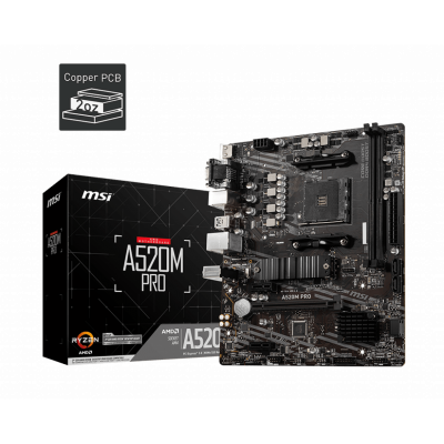 Материнская плата MSI A520M PRO AM4 2xDDR4 4xSATA3 RAID M.2 VGA HDMI DP ARGB header mATX
