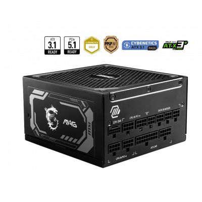 Блок питания MSI MAG A1000GL PCIE5, 1000W, Active PFC, 80+ GOLD, Full Modular,ATX3.1 Black