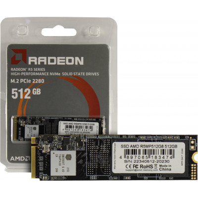 Твердотельный накопитель  512GB SSD AMD RADEON R5 M.2 2280 PCl-E R2000MB/s, W1600MB/s R5MP512G8