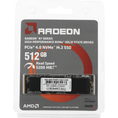 Твердотельный накопитель  512GB SSD AMD RADEON R7 M.2 2280 PCI-E Gen4 R5200Mb/s W2800MB/s R7MP512G8