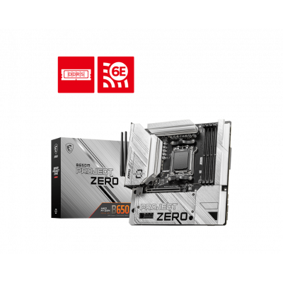 Материнская плата MSI B650M PROJECT ZERO AM5 B650 4xDDR5 4xSATA3 RAID 2xM.2 HDMI DP mATX