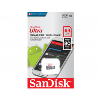 Карта памяти SANDISK 64Gb Ultra Android microSDXC  Чтение до 80МБ/с, C10 SDSQUNS-064G-GN3MN