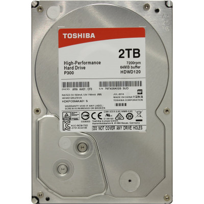 Жесткий диск HDD  2Tb TOSHIBA P300 SATA 6Gb/s 7200rpm 64Mb 3.5
