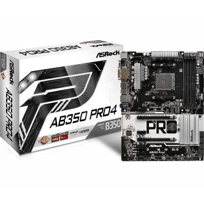 Материнская плата ASRock AB350 PRO4 Socket AM4 B350 4xDDR4 6xSATA3 RAID D-Sub DVI HDMI ATX BOX