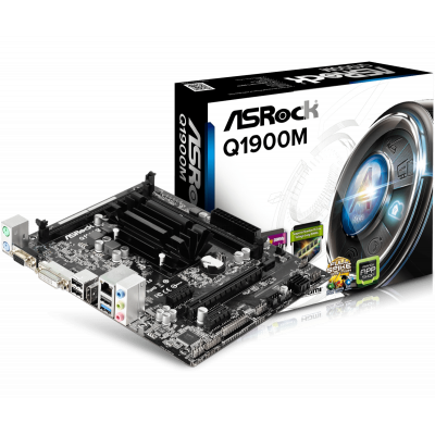 Материнская плата ASRock  Q1900M Celeron Quad-Core J1900(2GHz) DDR3 SATA2 Dsub+DVI+HDMI mATX BOX