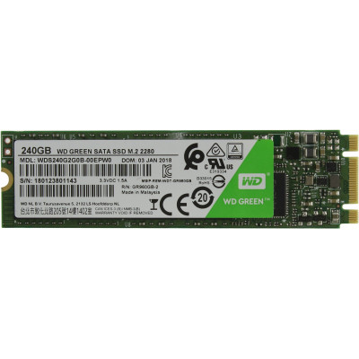 Твердотельный накопитель  240GB SSD WD GREEN M.2 2280 SATA3 R545Mb/s WDS240G2G0B