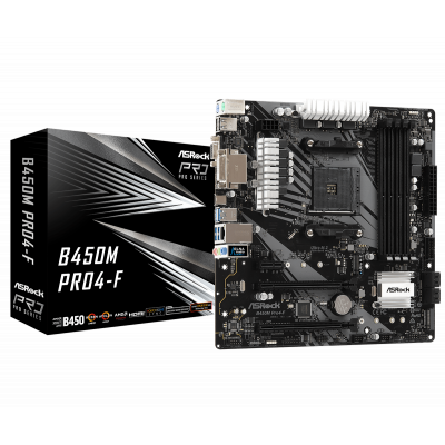 Материнская плата ASRock B450M PRO4-F AM4 4xDDR4 4xSATA3 RAID 1xUM.2 1xM.2 D-Sub DVI HDMI mATX