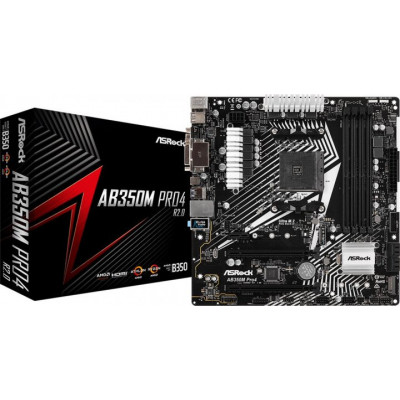 Материнская плата ASRock AB350M PRO4 R2.0 AM4 4xDDR4 4xSATA3.0 RAID D-Sub DVI HDMI mATX
