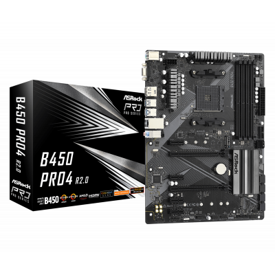 Материнская плата ASRock B450 PRO4 R2.0 AM4 4xDDR4 6xSATA3 1xUM.2 1xM.2 D-Sub+HDMI+DP ATX