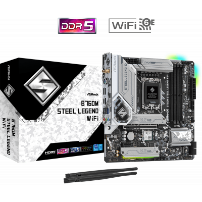 Материнская плата ASRock B760M STEEL LEGEND WIFI LGA1700 4xDDR5 4xSATA RAID 3xM.2 HDMI DP eDP mATX