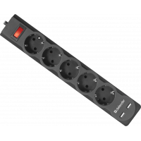 Сетевой фильтр Defender DFS 751 5 розеток, 1.8 м (защита от ВЧ и импульсных помех, USB зарядка 2.1А)