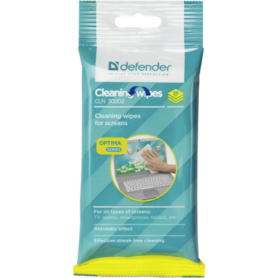 Универсальные чистящие салфетки для экранов Defender CLN 30202 Optima, пакет с подвесом 20 шт
