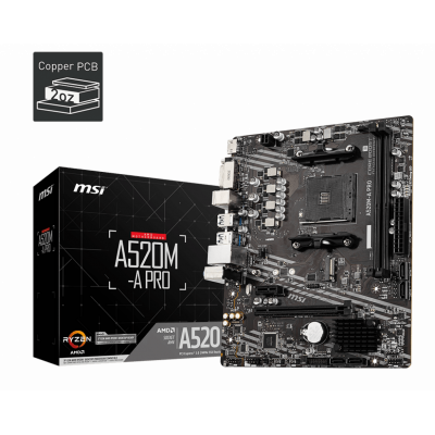 Материнская плата MSI A520M-A PRO AM4 A520 2xDDR4 4xSATA3 RAID 1xM.2 HDMI DVI mATX