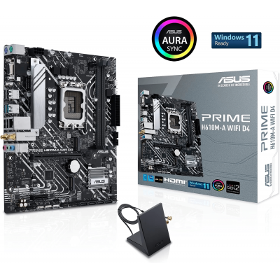 Материнская плата ASUS PRIME  H610M-A WIFI D4, LGA1700 2xDDR4 4xSATA3 2xM.2 D-Sub HDMI DP mATX